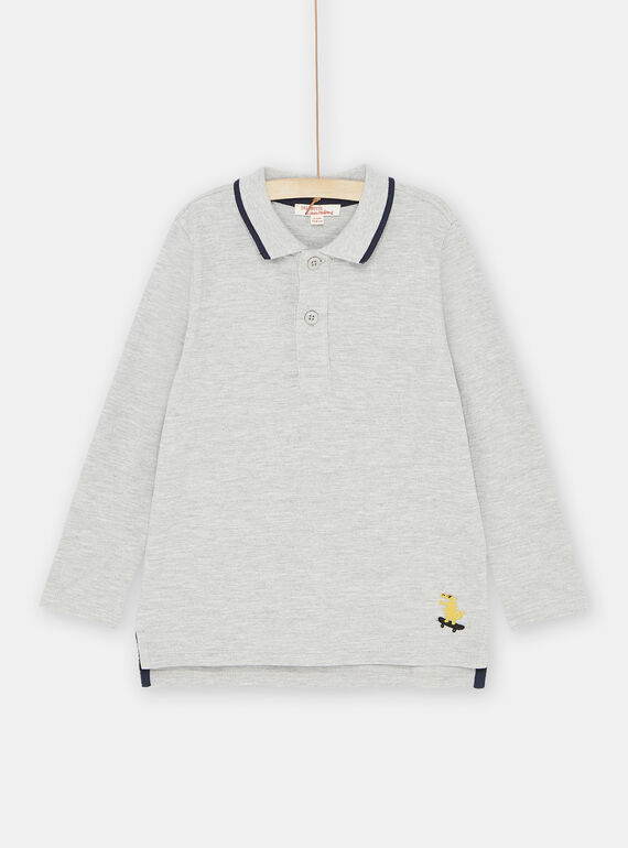 Polo de color gris jaspeado con bordado de dinosaurio para niño SOJOPOL3 / 23W902B3POLJ922