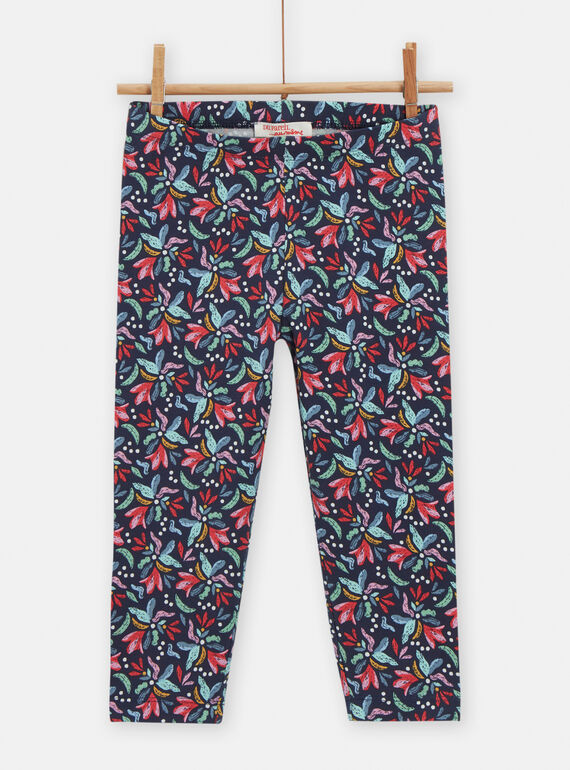 Leggings de color azul zafiro con estampado de flores para niña TYACLULEG / 24SI01O1CALC211