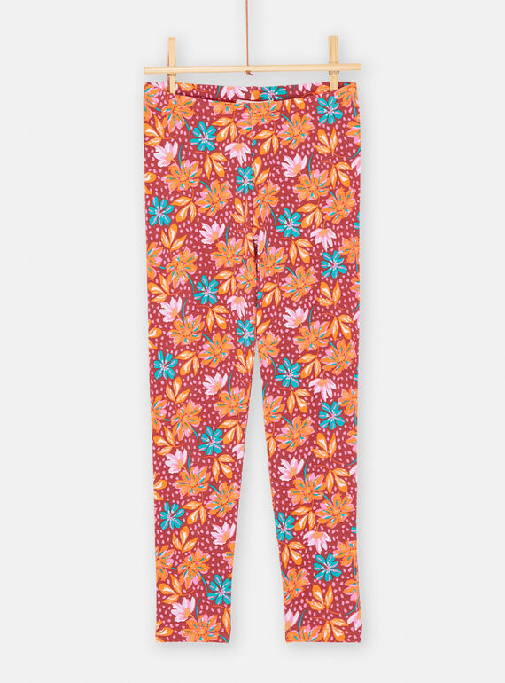 Leggings de color marrón con estampado de flores para niña SYAVERLEG / 23WI01J1CALI806