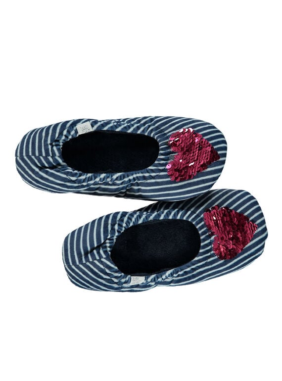 Zapatillas de casa elásticas de terciopelo de color azul marino con lentejuelas mágicas para niña GFBALELA / 19WK35Z3D07070