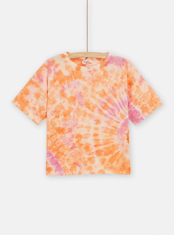 Camiseta de color naranja y rosa tie-dye para niña TAJOTI7 / 24S901C4TMC001