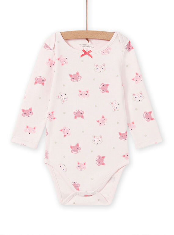 Body de manga larga rosa con estampado de zorro para bebé niña MEFIBODTET / 21WH13C1BDL632