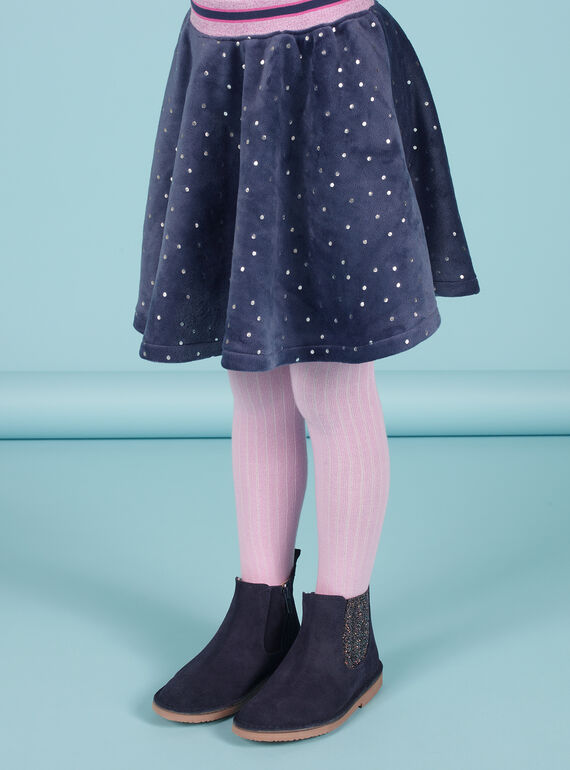 Falda evasé azul de lunares dorados de terciopelo para niña MAPLAJUP2 / 21W901O2JUPC202