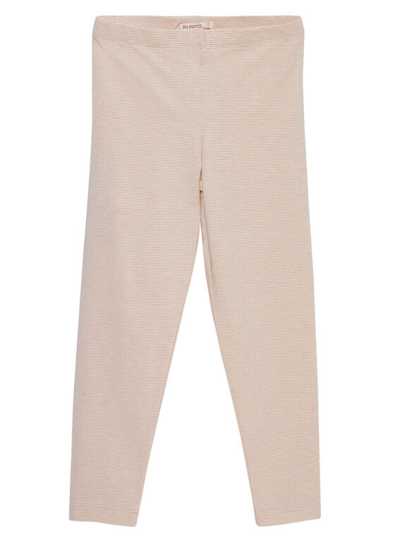 Leggings de color rosa pastel de rayas de lúrex doradas para niña JYAPOELEG1 / 20SI01G2CAL301