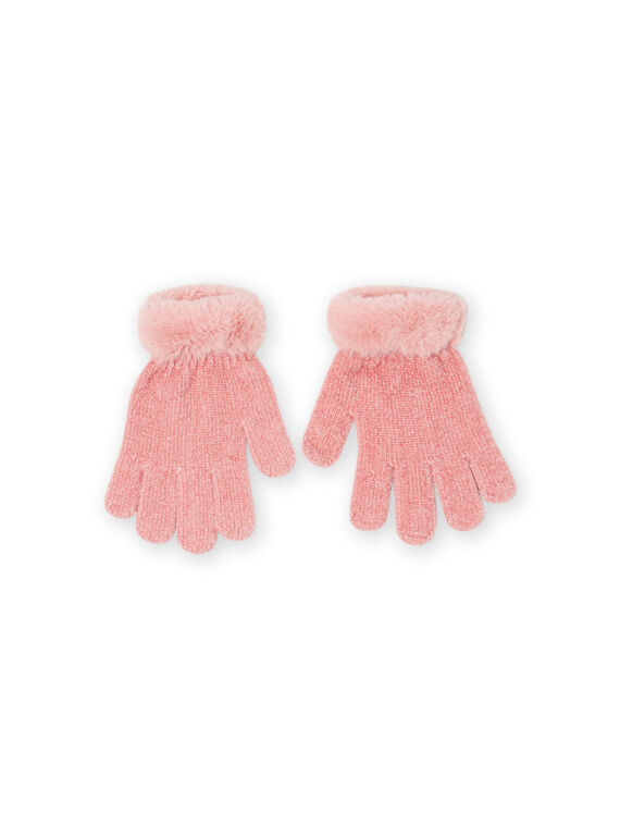 Guantes con detalles de pelo artificial de color rosa viejo para niña MYASAUGAN2 / 21WI0164GAN303