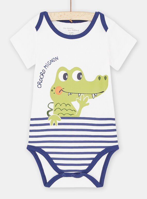 Body blanco y azul marino con estampado de cocodrilo para bebé niño SEGABODCRO / 23WH1461BDL000