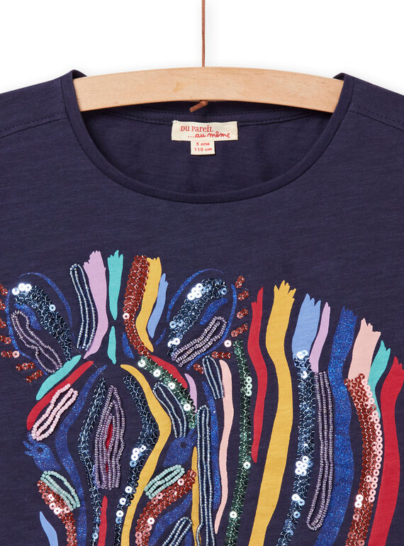 Camiseta de color azul marino con dibujo de cebra para niña NALUTI2 / 22S901P1TMC070