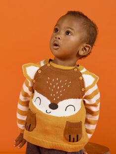 Jersey color mostaza, marrón y crudo con estampado de zorro para bebé niño MUSAUPUL / 21WG10P1PULB106