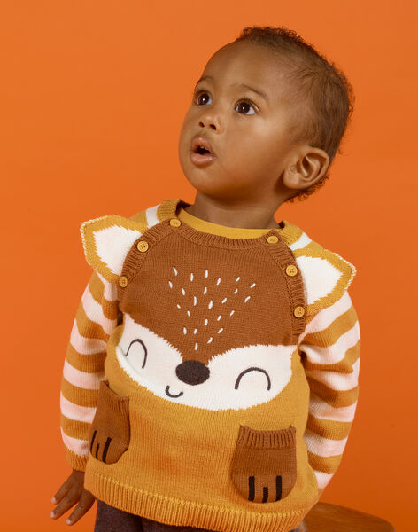 Jersey color mostaza, marrón y crudo con estampado de zorro para bebé niño MUSAUPUL / 21WG10P1PULB106