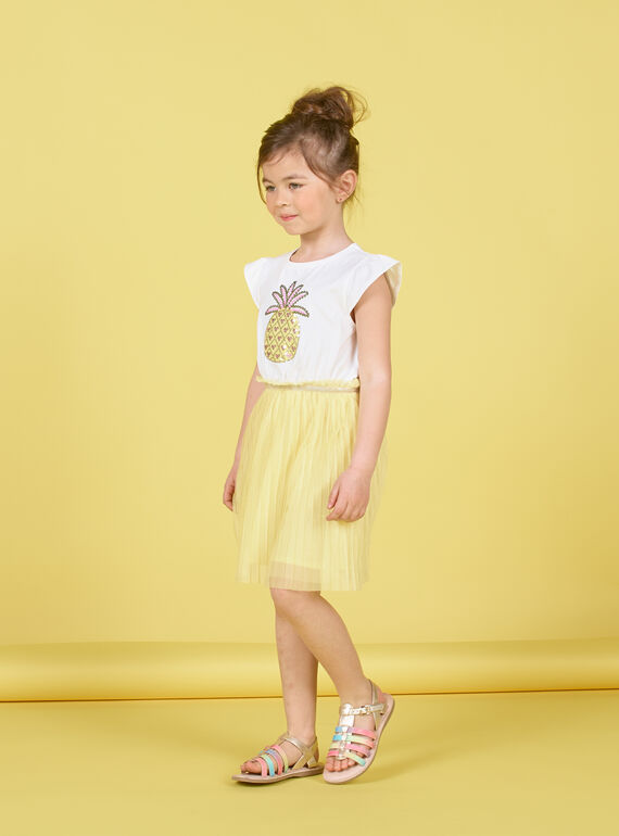Vestido blanco y amarillo, para bebé niña LAJAUROB5 / 21S901O5ROB000