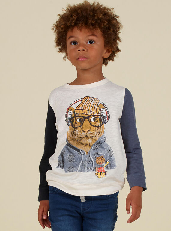 Camiseta de manga larga tricolor con estampado de tigre personalizado para niño MOHITEE2 / 21W902U1TML002