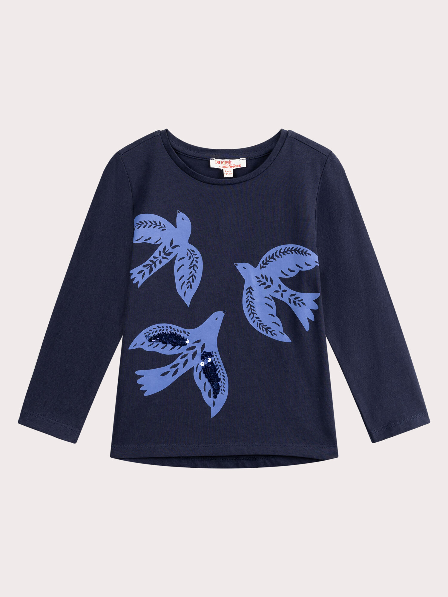 Camiseta azul marino con estampado de pajaro para nina