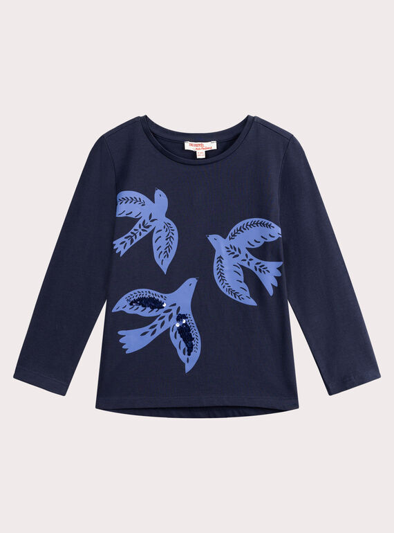 Camiseta azul marino con estampado de pájaro para niña VAJOYTEE1 / 24W901G3TML070