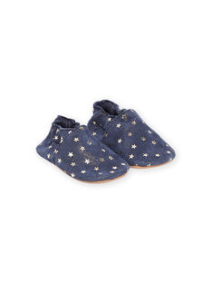 Zapatillas de casa de piel flexible de color azul con estampado de estrellas para bebé niña MICHOETOILE / 21XK3722D3SC201