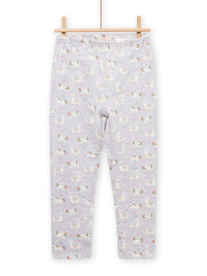 Pijama de muletón gris jaspeado con estampado de alpaca fluorescente para niña MEFAPYJLAM / 21WH1194PYJJ920