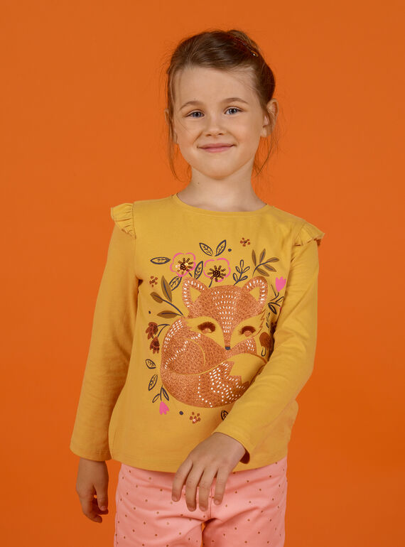 Camiseta de manga larga amarilla con estampado de zorro para niña MASAUTEE2 / 21W901P1TMLB107