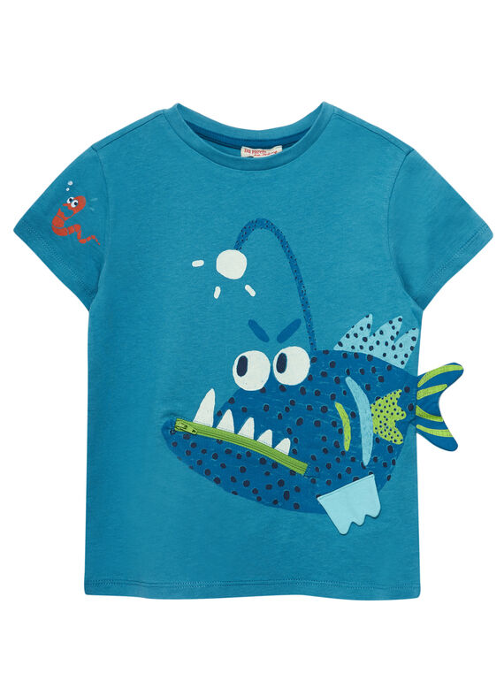 Camiseta de manga corta de color azul con estampado de pez divertido para niño JOBOTI5 / 20S902H4TMC215