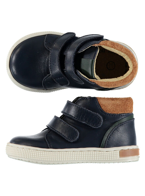 Zapatillas de piel de color azul marino para bebé niño GBGBASRINE / 19WK38I2D3F070