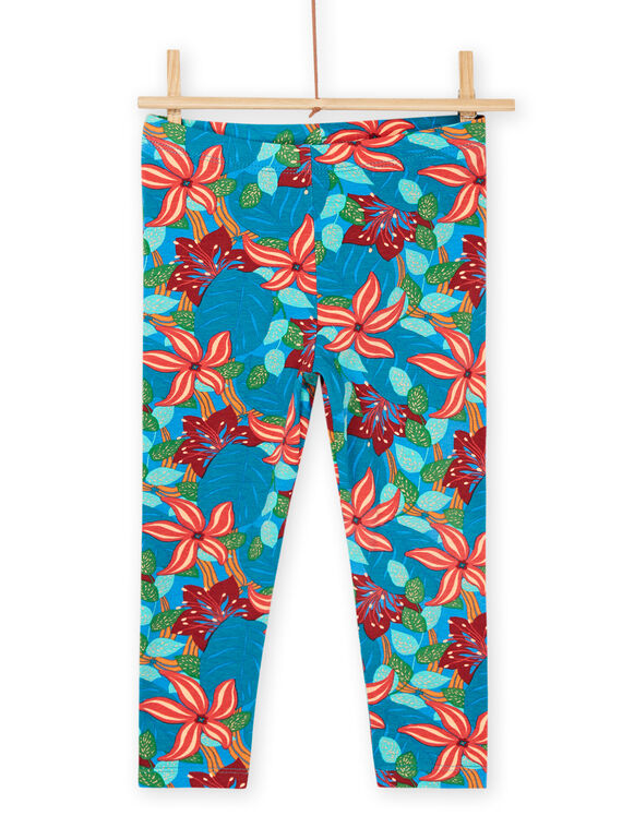 Leggings turquesa oscuro con estampado floral RYABALEG / 23SI01W1CALC217