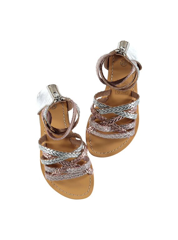 Sandalias de piel metalizada y trenzada para niña FFSANDROX / 19SK35C2D0E956