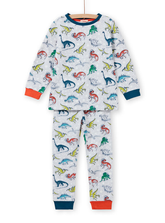 Pijama de color gris jaspeado fosforescente con estampado de dinosaurio para niño MEGOPYJAOP / 21WH1282PYJJ922