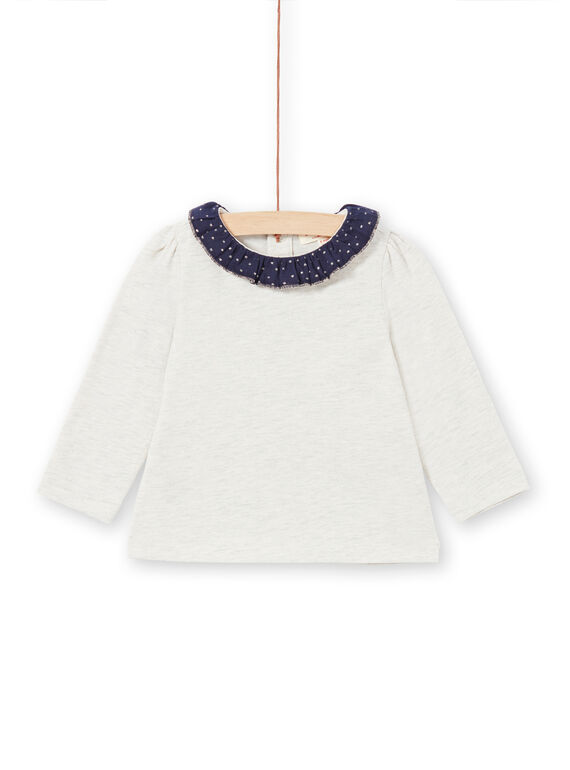 Camiseta beige jaspeado y azul marino para bebé niña MIJOBRA4 / 21WG0912BRAA011