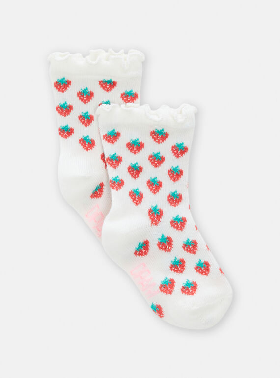 Calcetines de color crudo con estampado de fresa para bebé niña TYIJOSOQ3 / 24SI0986SOQ001