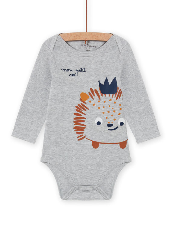Body de manga larga de color gris jaspeado con estampado de erizo para bebé niño MEGABODSON / 21WH14C5BDLJ922