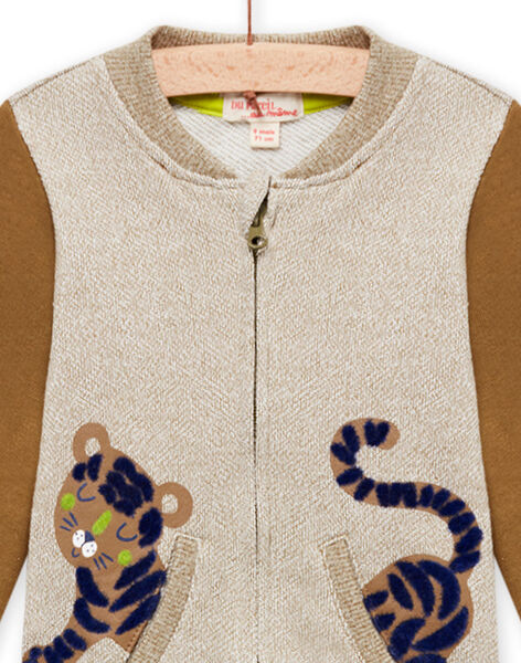 Cárdigan beige jaspeado y marrón con estampado de tigre para bebé niño MUKAGIL / 21WG10I1GIL604