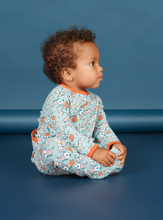 Pelele de color verde agua y naranja con estampado de perro para bebé niño MEGAGREAOP / 21WH1434GRE219