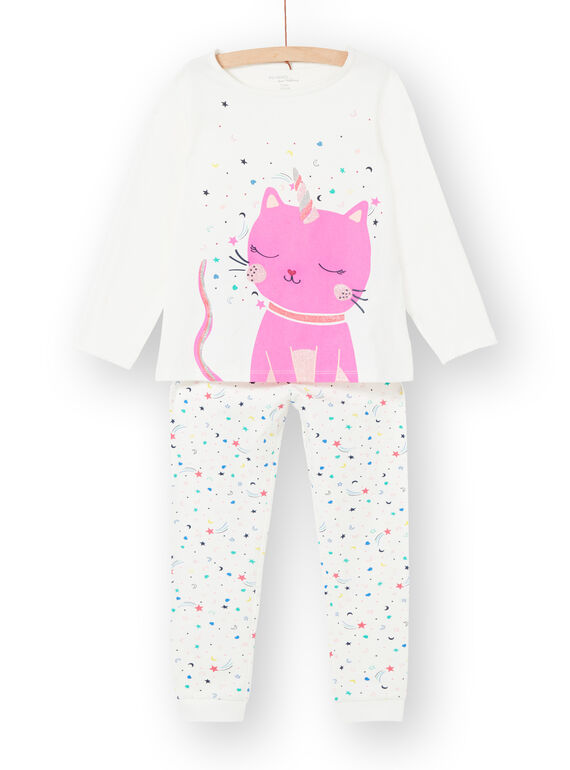 Pijama fosforescente de punto fino con estampado de gato para niña LEFAPYJCAT / 21SH1151PYJ001