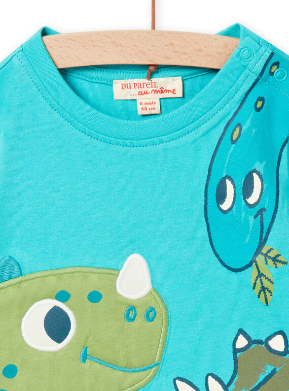 Camiseta de color azul turquesa con estampado de dinosaurios para bebé niño NUGATEE1 / 22SG10O1TML202