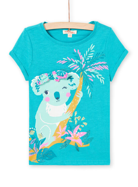 Camiseta turquesa con estampado de koala para niña LAVERTI3 / 21S901Q2TMCC217