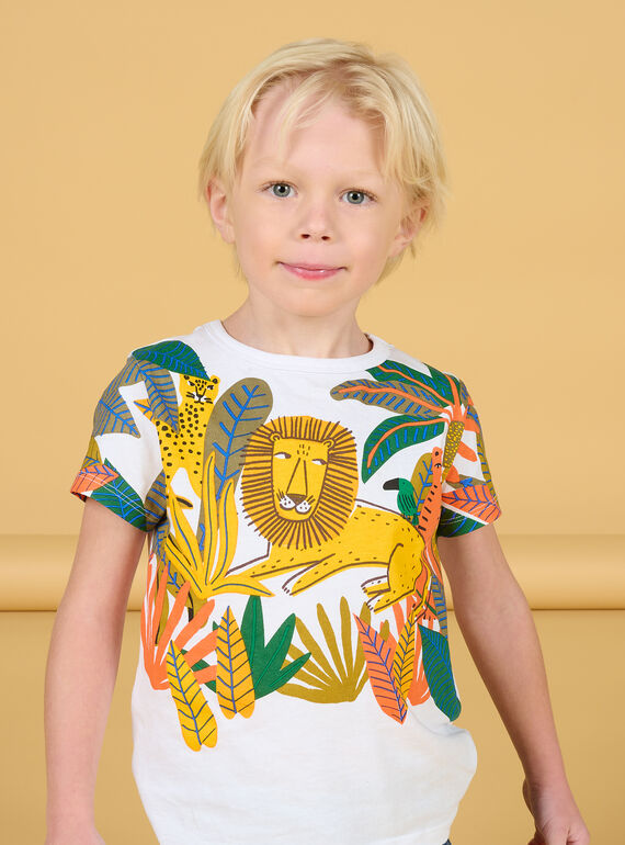 Camiseta blanca con estampado de animales de la selva para niño NOFLATI1 / 22S902R2TMC000