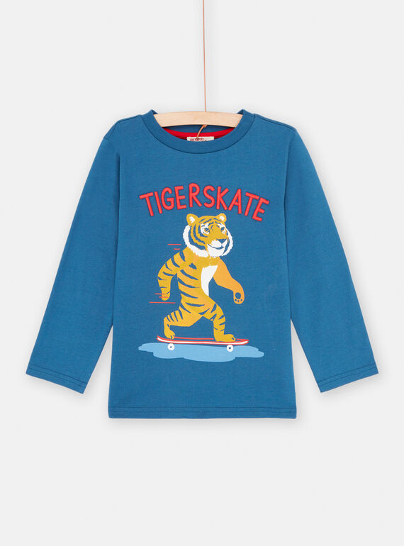 Camiseta azul con estampado de tigre skater para niño SOFORTEE4 / 23W902K2TMLC226