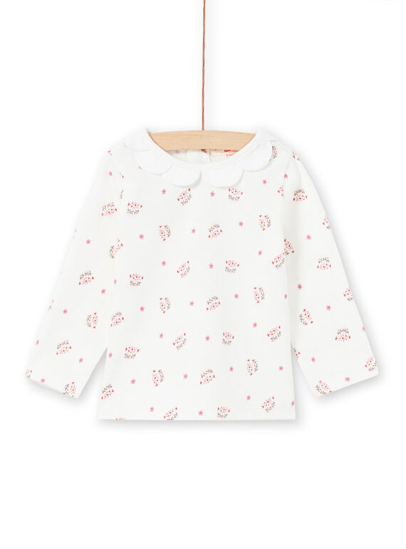 Camiseta de manga larga de color crudo con estampado de caras de leopardo y flores para bebé niña MIPABRA / 21WG09H2BRA001