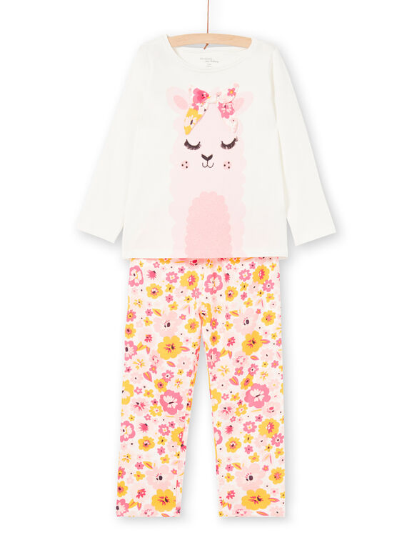 Pijama de camiseta y pantalón blanco y rosa para niña LEFAPYJLAM / 21SH1156PYJ001