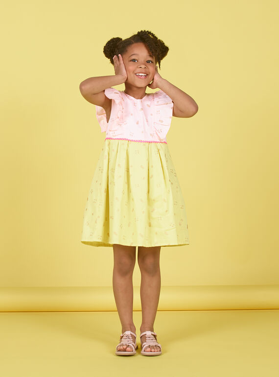 Vestido rosa y amarillo, con estampado de frutas y brillo LAJAUROB3 / 21S901O2ROB307
