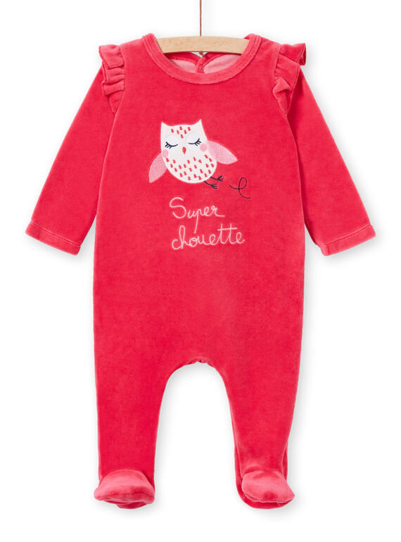 Pelele de terciopelo rosa con estampado de lechuza para niña LEFIGRETYP / 21SH135AGRED332