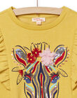 Sudadera color topacio con dibujo de cebra y con volantes para niña NALUSWEA1 / 22S901P2SWEB118
