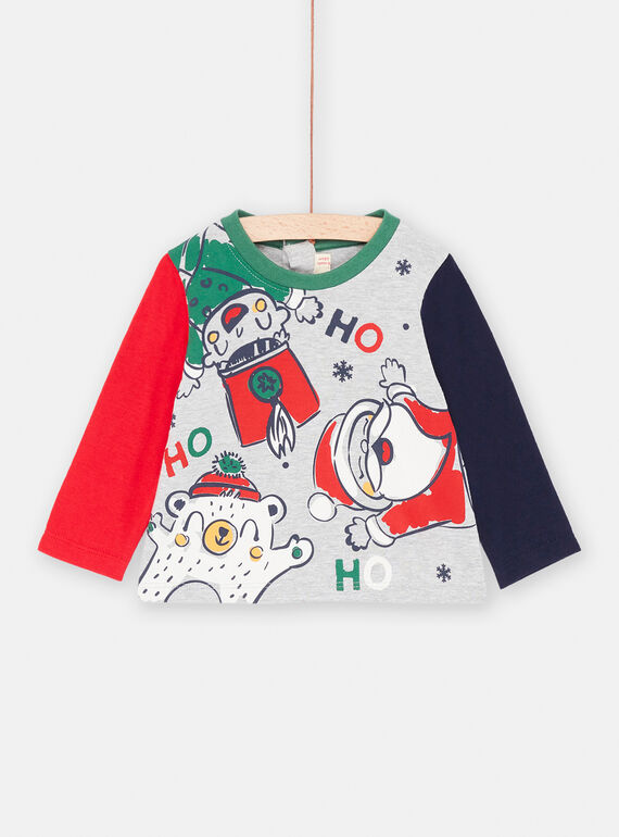 Camiseta de Navidad gris jaspeado medio para bebé niño SUWAYTEE / 23WG10S1TMLJ922