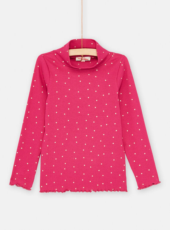 Jersey fino rosa petunia con estampado de lunares para niña SAJOSOUP4 / 23W901N7SPL310