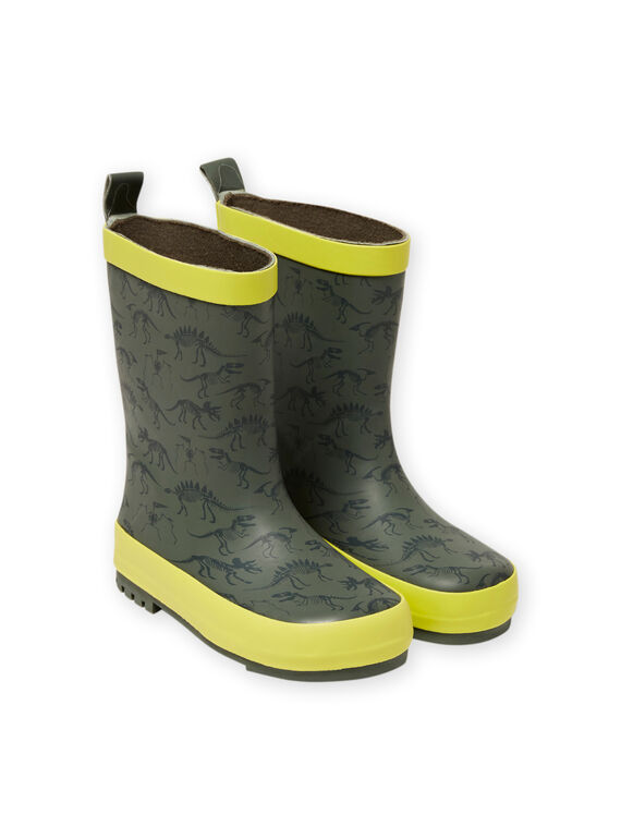 Botas de agua de color verde caqui con estampado de dinosaurios para niño MOPLUIKAKI / 21XK3614D0C604