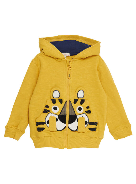 Cárdigan de muletón de color amarillo con bolsillo con estampado de tigre para niño JOTROGIL / 20S902F1GILB116