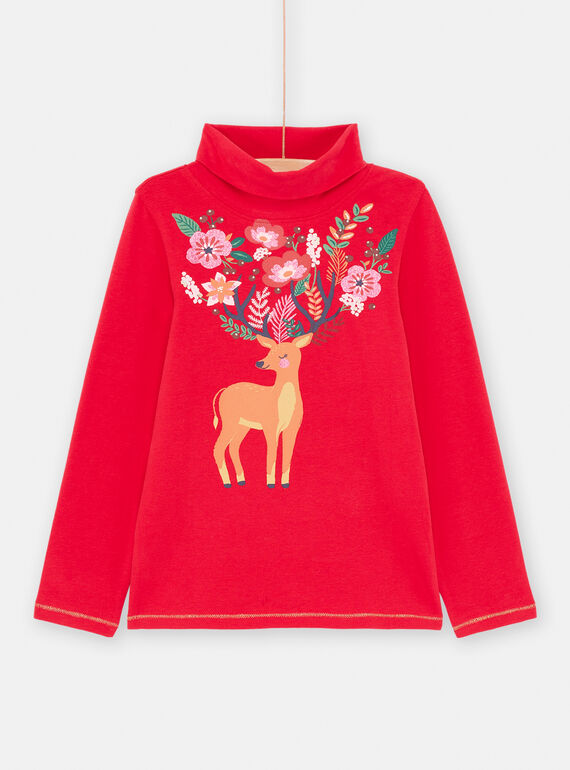 Jersey fino de colo rubí con estampado de cierva para niña SAWAYSOUP / 23W901S1SPLF529