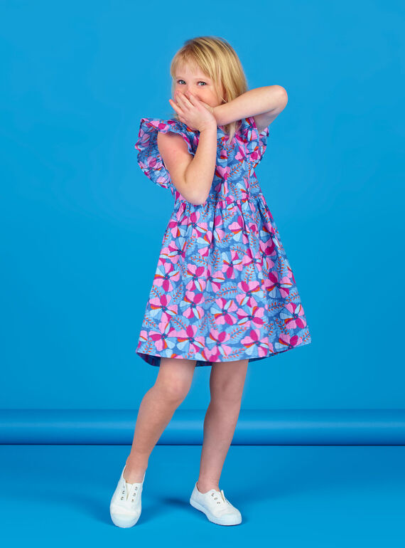 Vestido de Lurex® y algodón, de color azul lavanda y rosa, con estampado floral y de rayas. LABLEROB2 / 21S901J1ROBC208