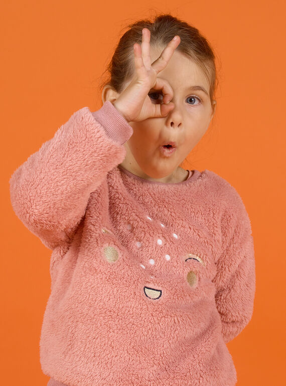 Sudadera rosa de pelo artificial bordada para niña MASAUSWEA / 21W901P1SWE303