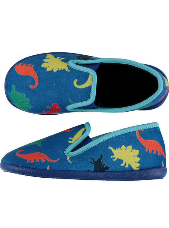 Zapatillas de casa de terciopelo de color azul con dinosaurios para niño GGSGSAURE / 19WK36Z6D0BC218