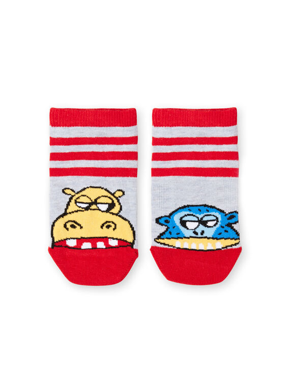 Calcetines cortos grises y rojos de rayas para niño LYOVISOQ / 21SI02U1SOQ943