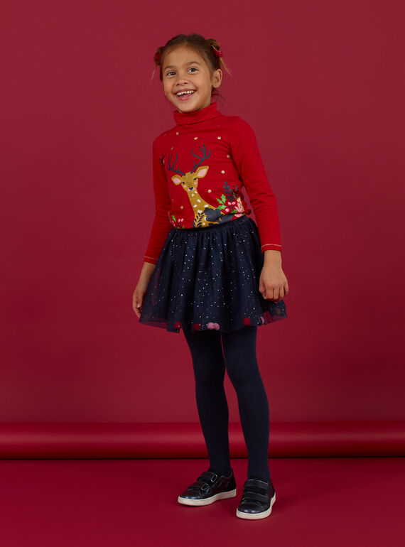 Falda de tul de color azul marino con borlas para niña MANOJUP2 / 21W901Q1JUP070